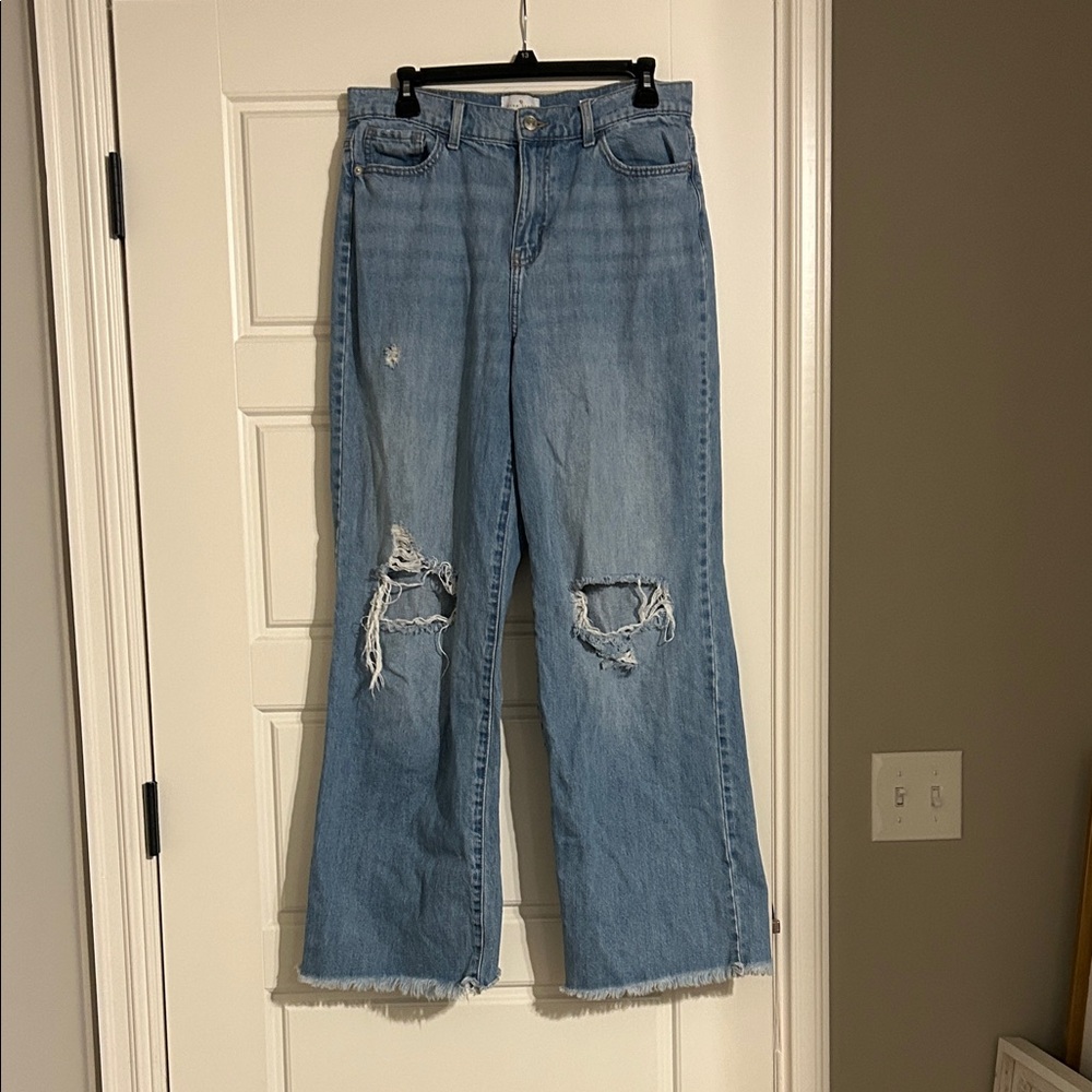 True Craft Light Blue Distressed Flare Jeans
